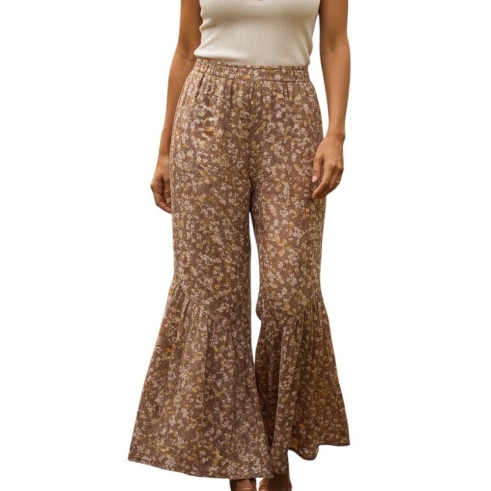 Forever21 Wide Leg Earthy PullOn Pants Brown Whimsical Elevated Boho Hippie Airy